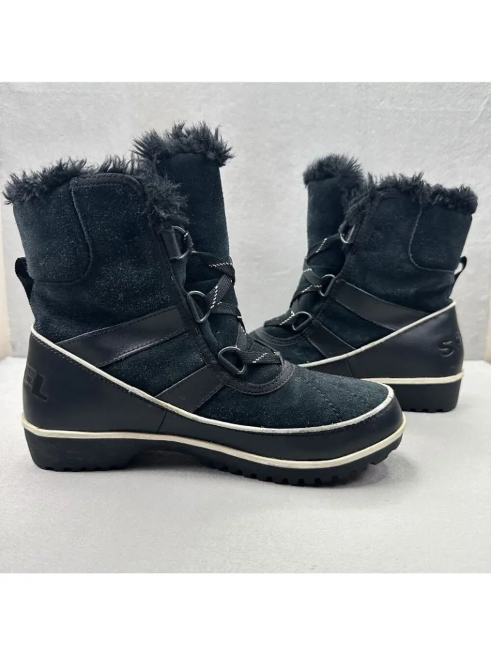 Sorel Tivoli II Womens Size 7‎ Boots Black Suede Mid Cut Waterproof Fleece Lined